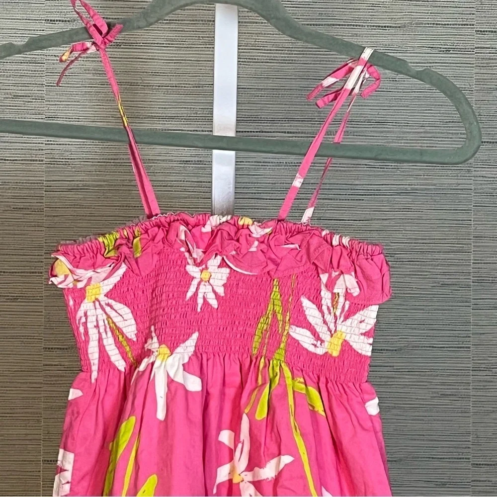Lilly Pulitzer Girls Hotty Pink Twirlers Dress Smocked Bodice Tie Straps Sz 12